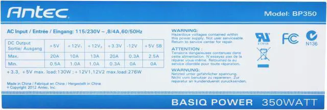 Alt view image 4 of 6 - Antec Basiq BP350 350W ATX12V v2.01 Power Supply - Intel Haswell Fully Compatible