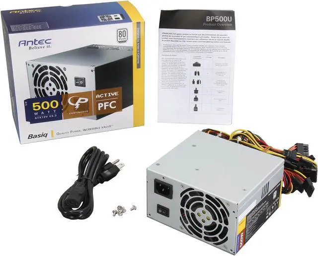 Alt view image 7 of 7 - Antec Basiq BP500U 500W Continuous Power ATX12V Version 2.01 Active PFC Power Supply - Intel Haswell Fully Compatible