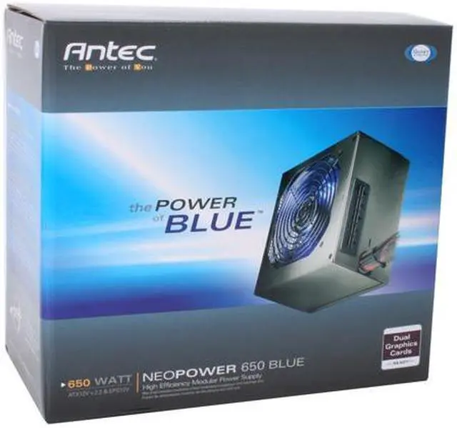Alt view image 9 of 9 - Antec NeoPower 650 Blue 650 W ATX12V / EPS12V SLI Certified CrossFire Ready Modular Active PFC Power Supply