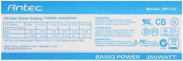 Alt view image 4 of 8 - Antec Basiq BP-350B 350W Continuous Power ATX12V Version 2.01 Power Supply - OEM