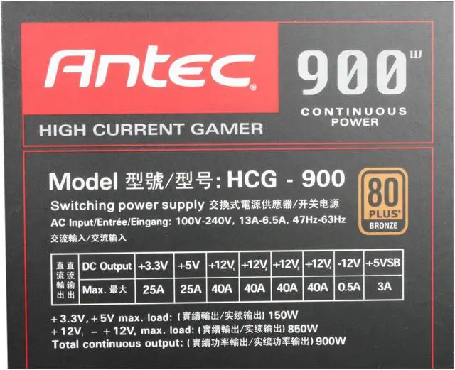 Alt view image 5 of 7 - Antec High Current Gamer Series HCG-900 900W ATX12V v2.3 / EPS12V v2.91 SLI Certified CrossFire Certified 80 PLUS BRONZE Certified Active PFC Power Supply - Intel Haswell Fully Compatible