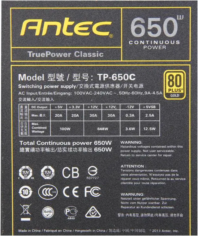 Alt view image 5 of 7 - Antec TruePower Classic series TP-650C 650 W 80 PLUS GOLD Certified Power Supply