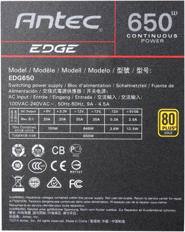Alt view image 5 of 7 - Antec EDGE Series EDG 650 650 W ATX12V / EPS12V 80 PLUS GOLD Certified Full Modular Power Supply