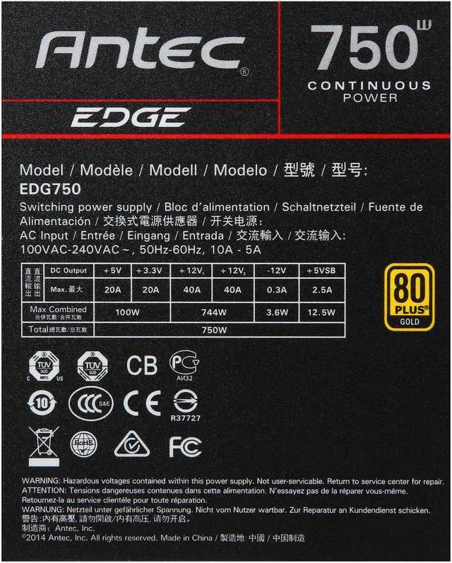 Alt view image 5 of 7 - Antec EDG 750 750 W ATX12V / EPS12V 80 PLUS GOLD Certified Full Modular Power Supply