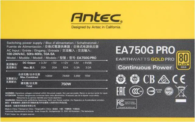 Alt view image 7 of 7 - Antec Earthwatts Gold Pro Series EA750G Pro 750W Semi-Modular, 80 PLUS GOLD, 120mm Silent Fan, PhaseWave Design, 7 Year Warranty