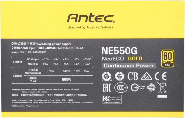 Alt view image 20 of 20 - Antec NeoECO Series NE550G 550W ATX 12V / EPS 12V 80 PLUS GOLD Certified Semi-Modular Compact 140 mm Size 7 Year Warranty Power Supply