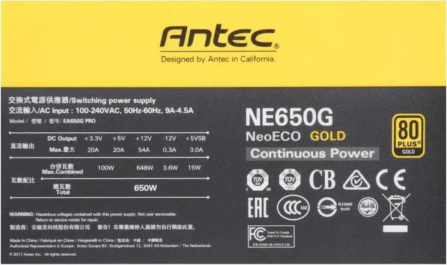 Alt view image 8 of 20 - Antec NeoECO Series NE650G 650W ATX 12V / EPS 12V 80 PLUS GOLD Certified Semi-Modular Compact 140 mm Size 7 Year Warranty Power Supply