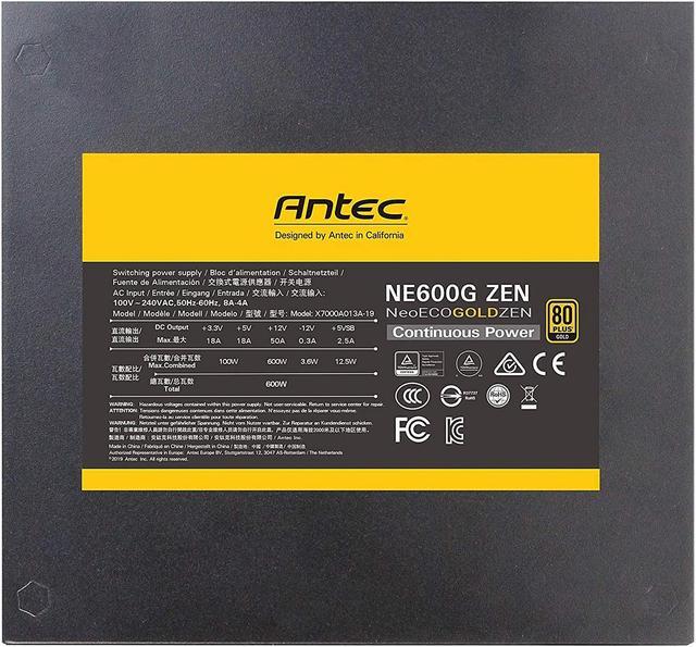 Alt view image 5 of 14 - Antec NeoECO Gold Zen NE600G Zen Power Supply 600W, 80 PLUS GOLD Certified with 120mm Silent Fan, LLC + DC to DC Design, Japanese Caps, CircuitShield Protection, 5-Year Warranty