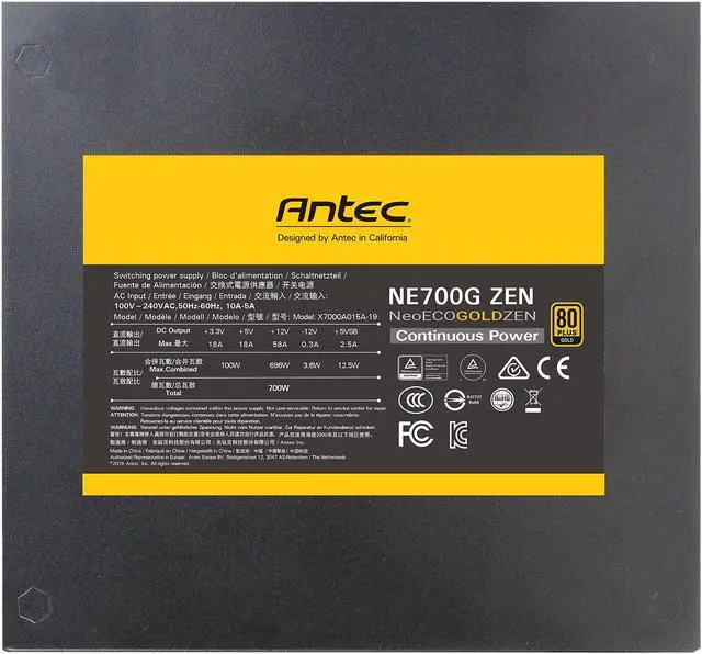 Alt view image 6 of 16 - Antec NeoECO Gold Zen NE700G Zen Power Supply 700W, 80 PLUS GOLD Certified with 120mm Silent Fan, LLC + DC to DC Design, Japanese Caps, CircuitShield Protection, 5-Year Warranty