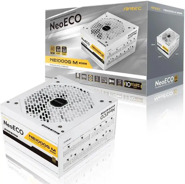 Alt view image 11 of 11 - Antec NeoECO Series NE1000G M White ATX 3.0 1000 W ATX (ATX 3.0 Compatible) 80 PLUS GOLD Certified Full Modular Active PFC Power Supply