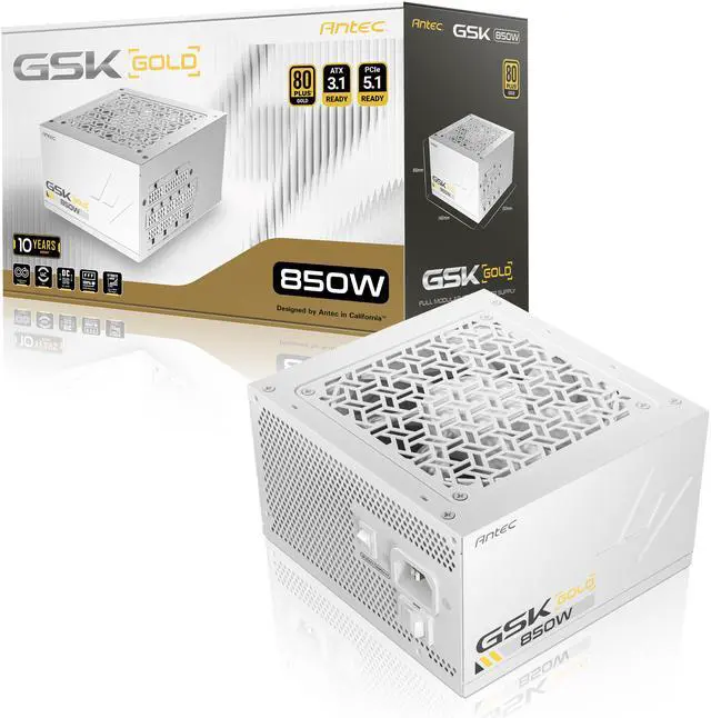 Main image of ANTEC GSK850 V2 White ATX3.1, 750W Full Modular PSU, 80 PLUS Gold Certified, PCIE 5.1 Support, PhaseWave Design, Zero RPM Manager, 120mm Silent Fan, 10-Year Warranty, High-Quality Braided Cable