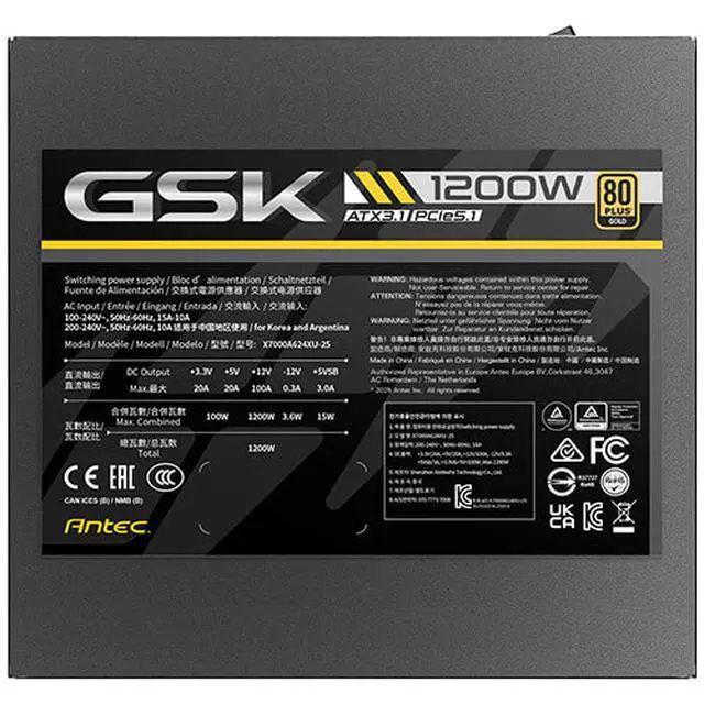 Alt view image 10 of 12 - Antec GSK1200 1200 W ATX 12V 3.1 80 PLUS GOLD Certified Full Modular Active PFC Power Supply