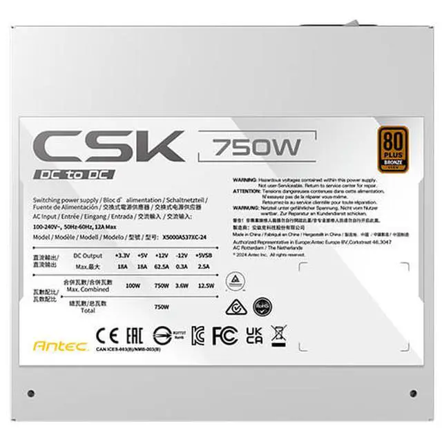 Alt view image 5 of 11 - Antec CSK750DC 750 W ATX12V 80 PLUS BRONZE Certified Non-Modular Active PFC Power Supply