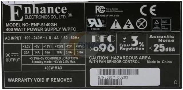 Alt view image 2 of 2 - Enhance ENP-5140GH 20+4Pin 400W Power Supply - OEM