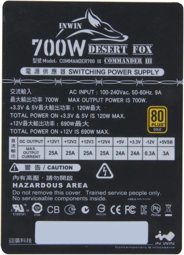 Alt view image 7 of 8 - IN WIN Commander III 700 700 W ATX 12V 2.31 / EPS 12V 2.92 SLI Ready CrossFire Ready 80 PLUS GOLD Certified Modular Active PFC Power Supply