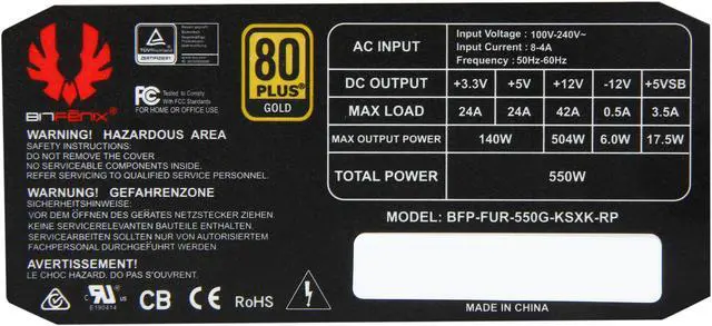 Alt view image 5 of 7 - BitFenix Fury Series Alchemy Premium Sleeved Cables 550W 80 PLUS GOLD Certified Active PFC Power Supply