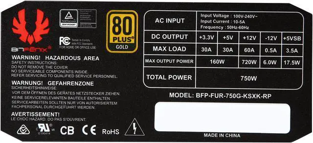 Alt view image 5 of 7 - BitFenix Fury Series Alchemy Premium Sleeved Cables 750W 80 PLUS GOLD Certified Active PFC Power Supply