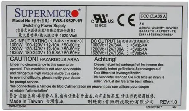 Alt view image 4 of 5 - SuperMicro PWS-1K62P-1R 1620W Server Power Supply Module