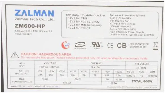 Alt view image 3 of 7 - ZALMAN ZM600-HP 600W Continuous @ 45°C ATX12V V2.2 / EPS12V V2.91 SLI Certified CrossFire Ready 80 PLUS BRONZE Modular Active PFC Modular LED Heatpipe-Cooled SLI Power Supply