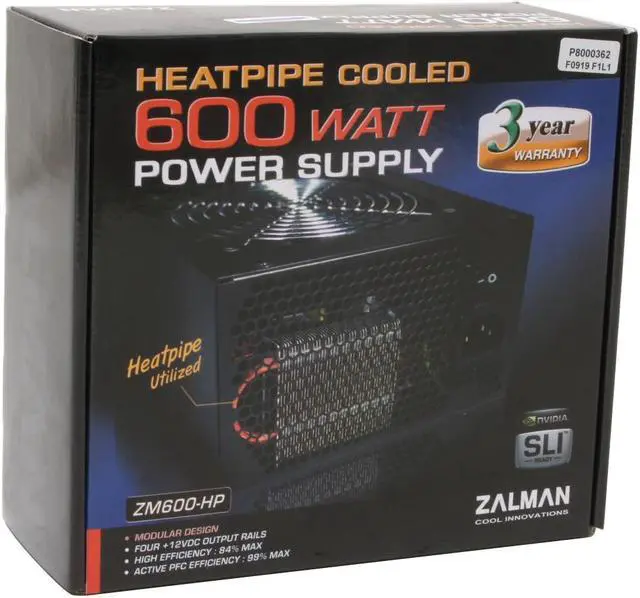 Alt view image 7 of 7 - ZALMAN ZM600-HP 600W Continuous @ 45°C ATX12V V2.2 / EPS12V V2.91 SLI Certified CrossFire Ready 80 PLUS BRONZE Modular Active PFC Modular LED Heatpipe-Cooled SLI Power Supply