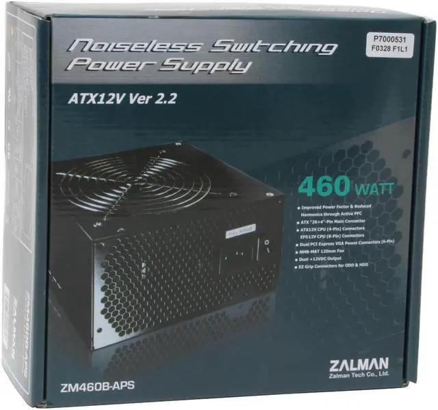 Alt view image 8 of 8 - ZALMAN ZM460B-APS 460W Continuous @ 45°C ATX12V V2.2 / EPS12V V2.91 SLI Ready CrossFire Ready  Active PFC Power Supply