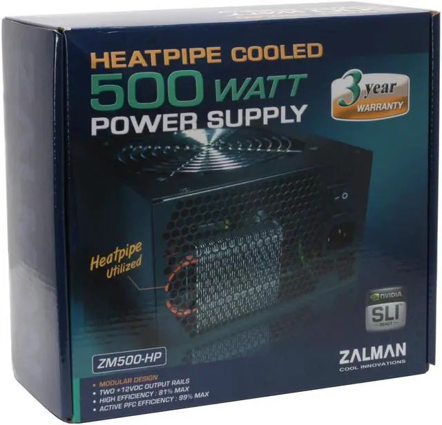 Alt view image 7 of 7 - ZALMAN ZM500-HP 500W Continuous @ 45°C ATX12V V2.2 / EPS12V V2.91 SLI Certified CrossFire Ready 80 PLUS BRONZE Modular Active PFC Modular LED Heatpipe-Cooled SLI Power Supply