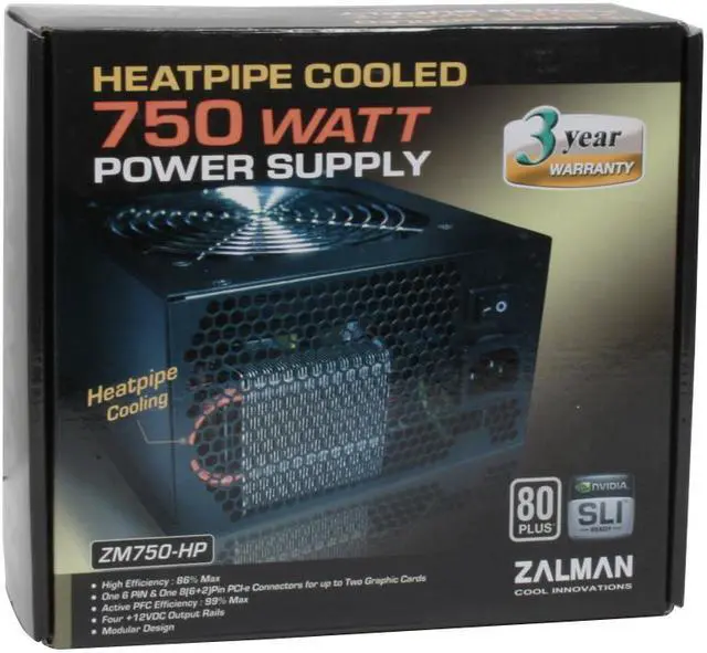 Alt view image 9 of 9 - ZALMAN ZM750-HP 750W Continuous @ 45°C
(Maximum Continuous Peak:  850W) ATX12V V2.2 / EPS12V V2.91 SLI Certified CrossFire Ready 80 PLUS Certified Modular Active PFC Modular LED Heatpipe-Cooled SLI Power Supply