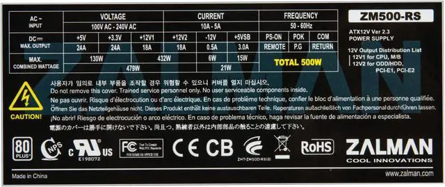 Alt view image 5 of 7 - ZALMAN ZM500-RS 500 Watts ATX12V / EPS12V SLI Ready 80 PLUS Certified Active PFC Power Supply