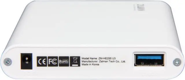 Alt view image 5 of 6 - Zalman HE250 U3 Aluminum 2.5" White SATA I/II USB 3.0 HDD External Enclosure