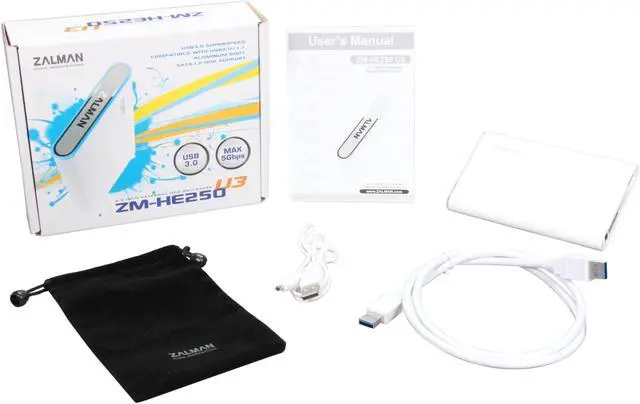 Alt view image 6 of 6 - Zalman HE250 U3 Aluminum 2.5" White SATA I/II USB 3.0 HDD External Enclosure