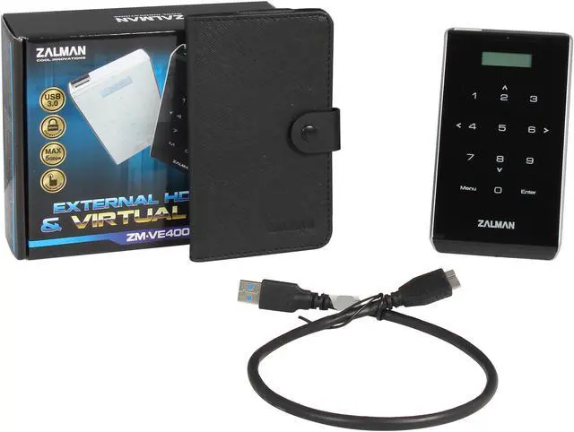 Alt view image 5 of 5 - Zalman VE400 Aluminum alloy, Acryl, Poly Carbonate (PC) 2.5" Black / Silver SATA I/II USB1.1 Max. 12Mbps USB2.0 Max. 480Mbps USB3.0 Max. 5Gbps 2.5" HDD Enclosure with Built in Virtual Drive and 9 Digit Keypad Security Feature.
