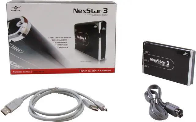 Alt view image 5 of 5 - Vantec NexStar 3 2.5" SATA to USB 2.0 & eSATA External Hard Drive/SSD Enclosure (Onyx Black) - Model NST-260SU-BK