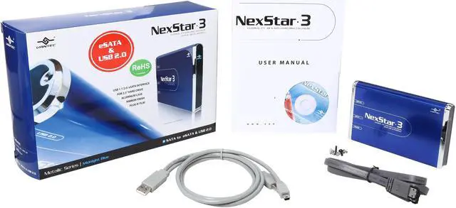 Alt view image 7 of 7 - Vantec NexStar 3 2.5" SATA to USB 2.0 & eSATA External Hard Drive/SSD Enclosure (Midnight Blue) - Model NST-260SU-BL