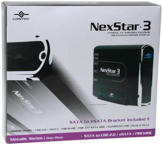 Alt view image 7 of 7 - Vantec NexStar 3.5" SATA to USB 2.0 & eSATA & FireWire 400 External Hard Drive Enclosure (Onyx Black) - Model NST-360UFS-BK