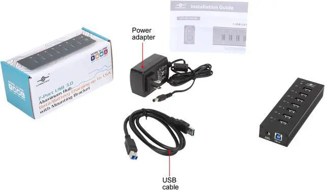 Alt view image 7 of 7 - VANTEC UGT-AH710U3-BK 7-Port USB 3.0 Aluminum Hub with 12V/3A Premium Power Adapter