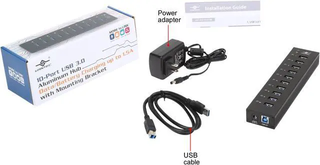 Alt view image 7 of 7 - VANTEC UGT-AH110U3-BK 10-Port USB 3.0 Aluminum Hub with 12V/5A Premium Power Adapter
