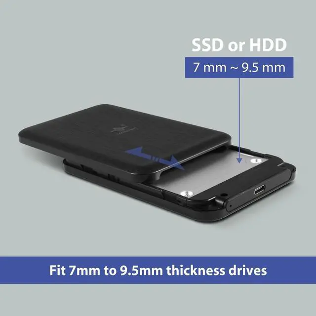Alt view image 3 of 6 - Vantec NexStar JX Series USB 3.2 Gen2x1 (10Gbps), USB C, 2.5" SATA Drive Enclosure For 9.5mm & 7mm SSD/HDD NST-258S3-BK