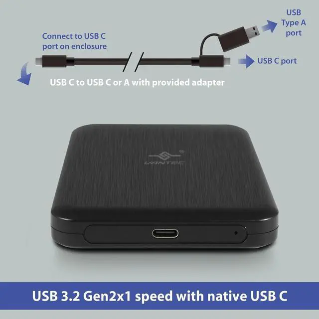 Alt view image 5 of 6 - Vantec NexStar JX Series USB 3.2 Gen2x1 (10Gbps), USB C, 2.5" SATA Drive Enclosure For 9.5mm & 7mm SSD/HDD NST-258S3-BK