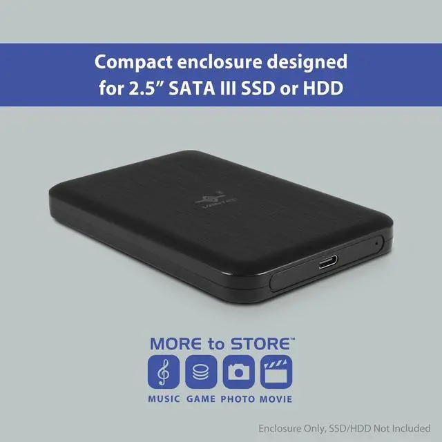 Alt view image 6 of 6 - Vantec NexStar JX Series USB 3.2 Gen2x1 (10Gbps), USB C, 2.5" SATA Drive Enclosure For 9.5mm & 7mm SSD/HDD NST-258S3-BK