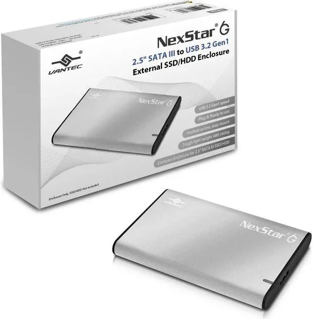 Alt view image 6 of 6 - Vantec NexStar 6G 2.5” SATA III to USB 3.2 Gen1 External SSD/HDD Enclosure - Silver NST-268S3-SV
