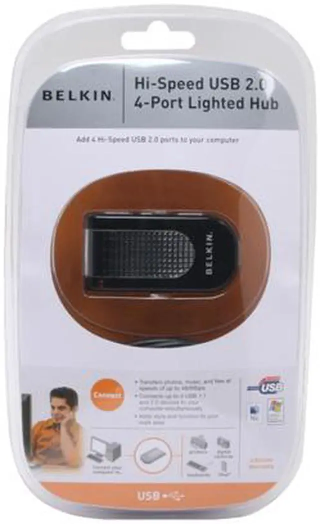 Alt view image 6 of 6 - BELKIN F5U403-BLK Hi-Speed USB 2.0 4-Port Lighted Hub