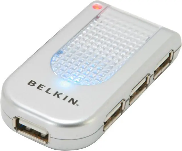 Alt view image 9 of 11 - BELKIN F5U403P Silver Hi-Speed USB 2.0 4-Port Lighted Hub with Power Adapter
