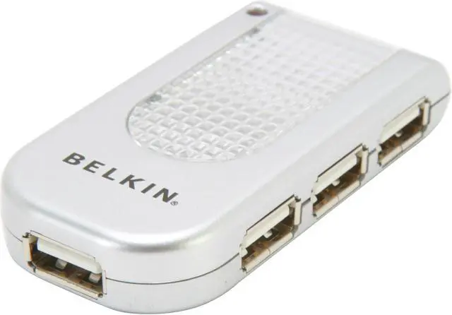 Alt view image 10 of 11 - BELKIN F5U403P Silver Hi-Speed USB 2.0 4-Port Lighted Hub with Power Adapter