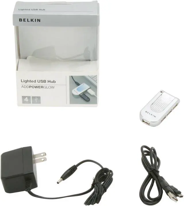 Alt view image 11 of 11 - BELKIN F5U403P Silver Hi-Speed USB 2.0 4-Port Lighted Hub with Power Adapter