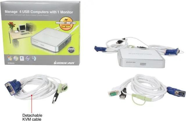 Alt view image 6 of 5 - IOGEAR GCS634U MiniView USB KVM Switch with audio and cables