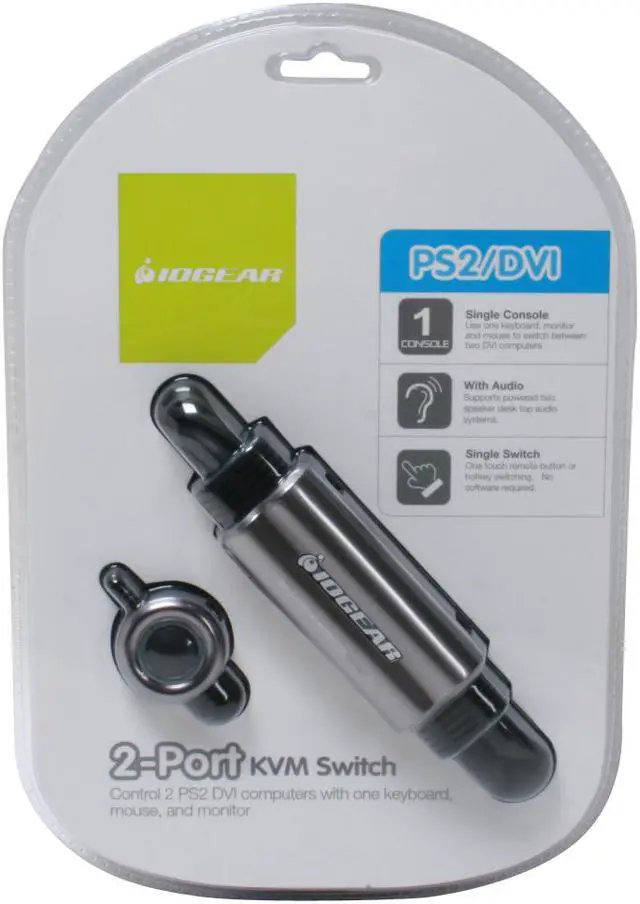 Alt view image 2 of 2 - IOGEAR GCS92 2 -Port DVI PS/2 KVM Switch with built in cables and remote switching