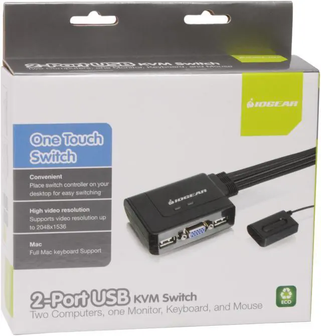 Alt view image 8 of 8 - IOGEAR KVM 2-Port USB VGA Cabled Switch - 2048 x 1536 - Remote Button Switch - Plug n Play - PC, MAC, SUN - GCS22U