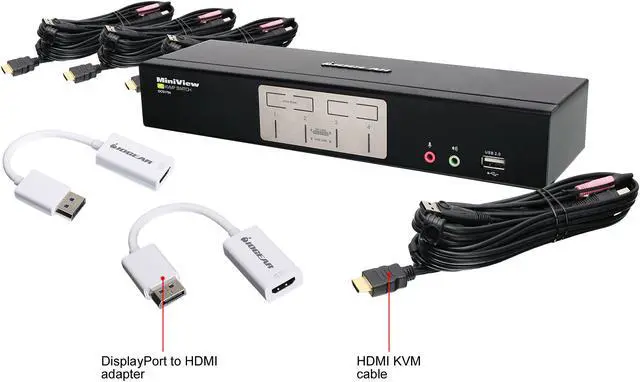 Alt view image 2 of 8 - IOGEAR GCS1794DPKIT 4-Port HDMI and DisplayPort KVMP Kit with USB Hub and Audio