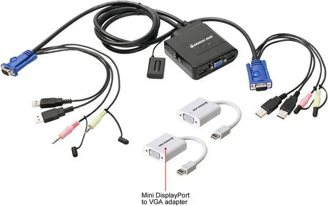 Alt view image 2 of 8 - IOGEAR GCS72MDPKIT 2-Port VGA and Mini DisplayPort Cable KVM Kit with Audio