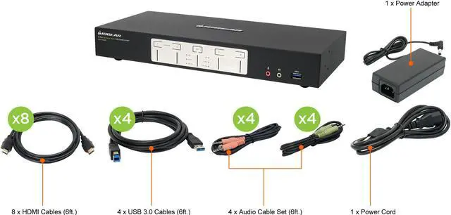 Alt view image 7 of 7 - IOGEAR 4-Port 4K Dual View KVMP Switch with HDMI Connection, USB 3.0 Hub, and Audio (TAA)